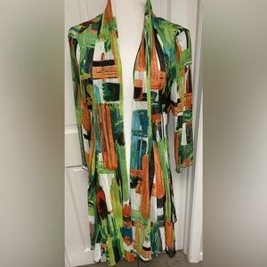 Ali miles Open Front kimono Duster Abstract Print Size Medium Euc